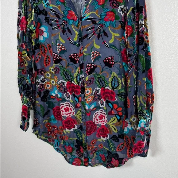 Johnny Was Minto Burnout Yrene Blouse Colorful Silk Blend Size Medium - Picture 5 of 10